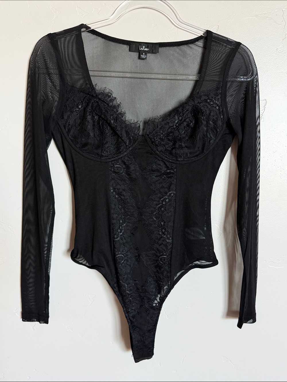 Lulu's Black Lace & Mesh Long-Sleeve Bodysuit